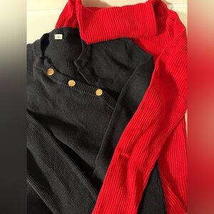 Lot of 3. Banana Republic Red and Black Ribbed Crewneck Sweater/white cardigan